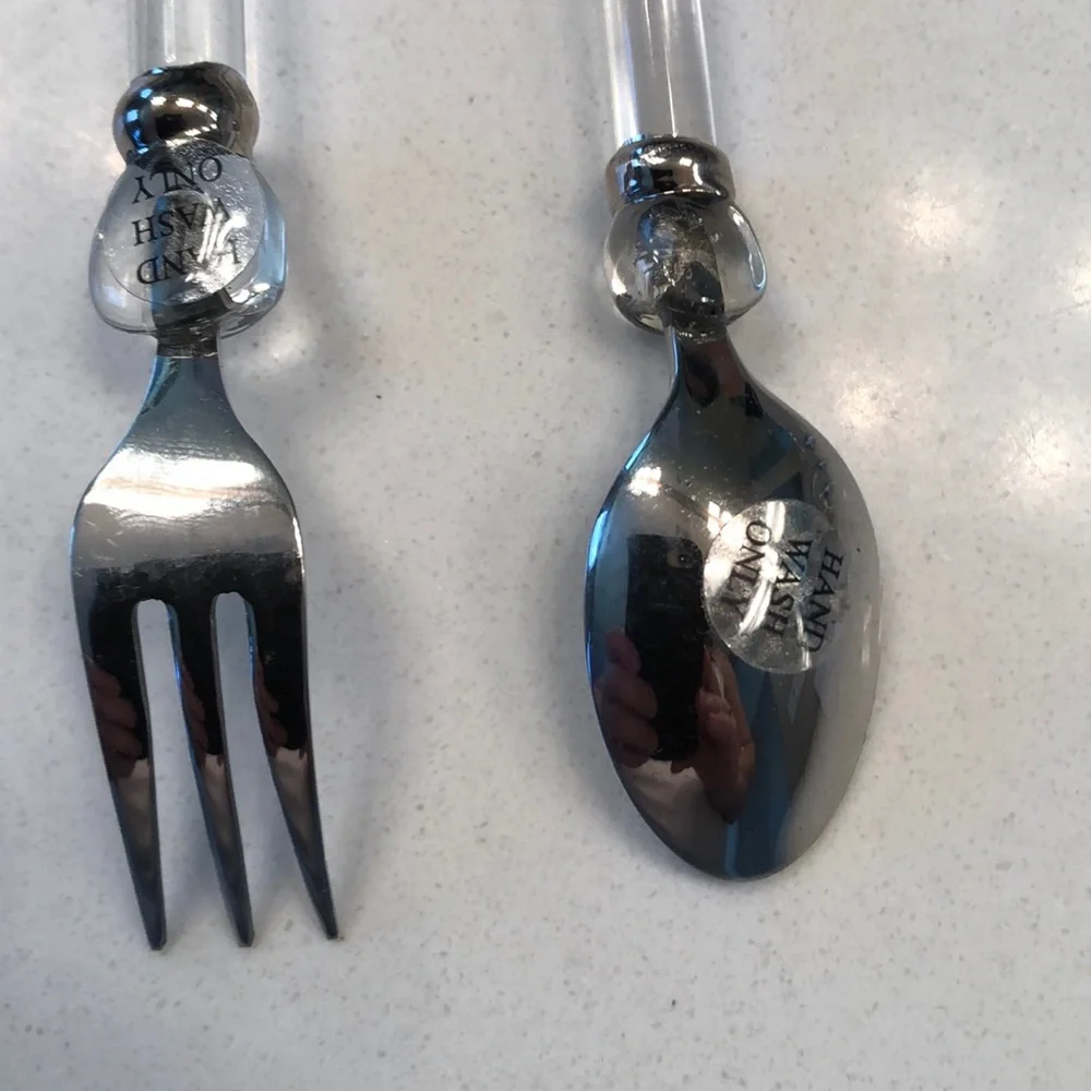 Hand Blown Glass Stunning Appetizer Spoon and Fork